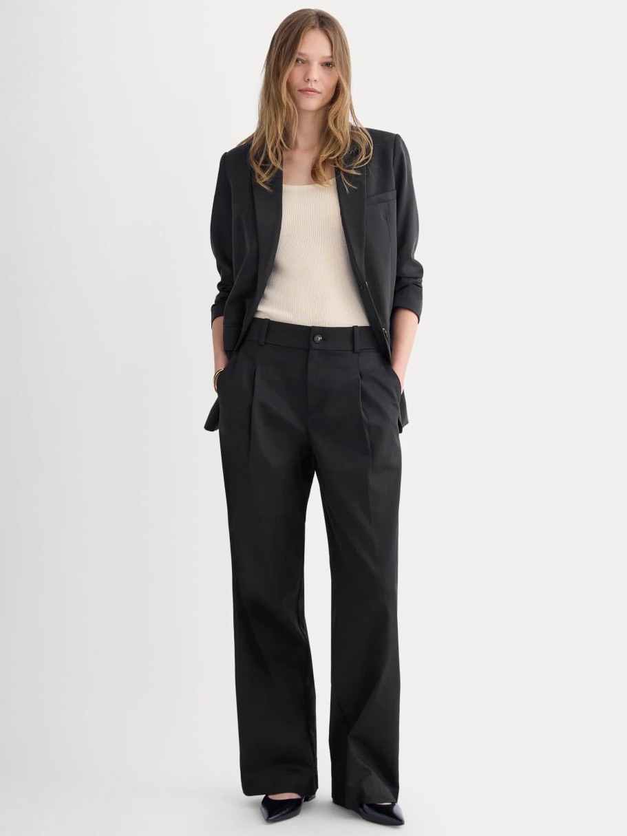 Everlane Wide Leg Mid Rise Trouser Pants In Buttersmooth Black Size 8 Long New